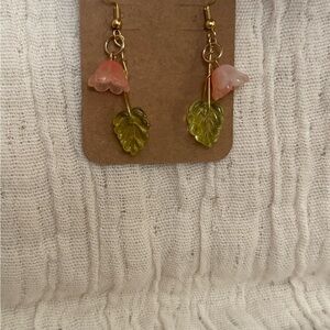Gold and Pink Leaf Drop Earrings